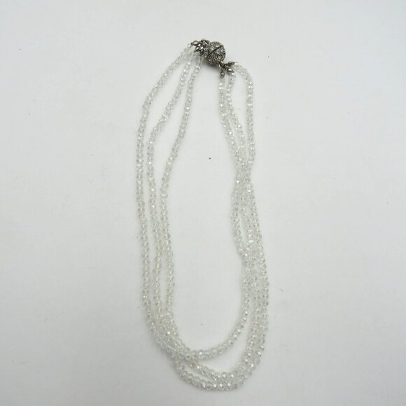 Crystal Beaded Necklace 16" Multi Layered Faceted Bead Rhinestone Magnetic Clasp - Picture 5 of 7